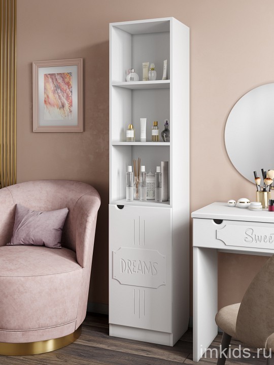 Стеллаж ДримСтар ДС-61 (белый структурный белое дерево  380x316x1775)