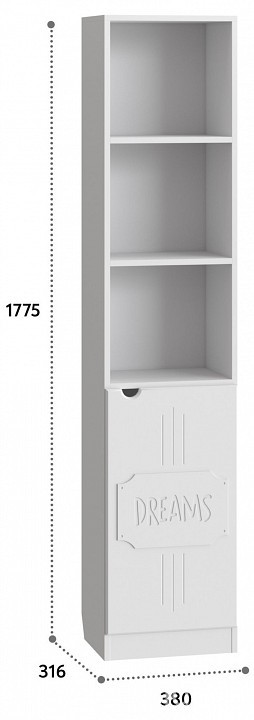 Стеллаж ДримСтар ДС-61 (белый структурный белое дерево  380x316x1775)