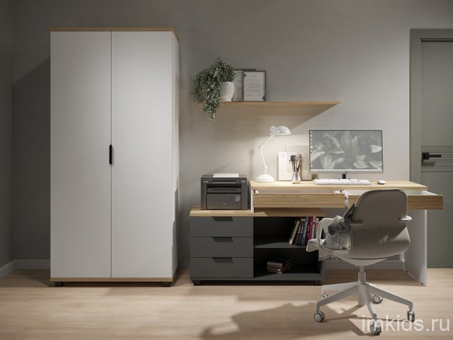 Шкаф платяной СкайЛайт СЛ-06К (белый, блэквуд ячменный меренга  934x580x1980)