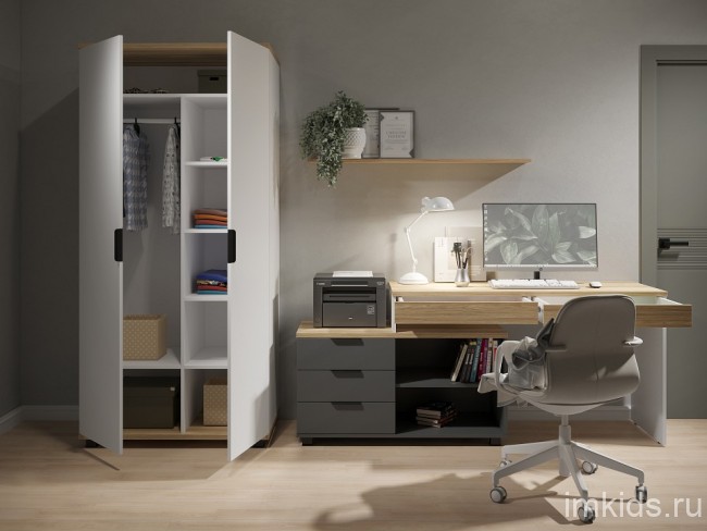 Шкаф платяной СкайЛайт СЛ-06К (белый, блэквуд ячменный меренга  934x580x1980)