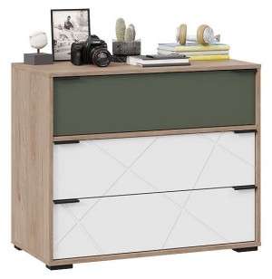 Комод Лео ТД-410.04.01 (гикори джексон белый, дымчатый зеленый  900x450x748)