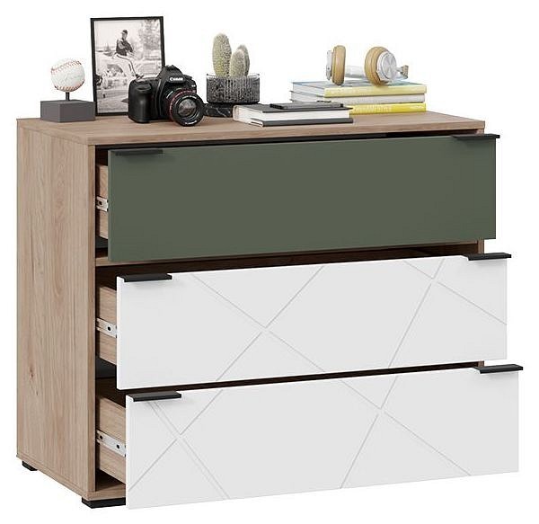 Комод Лео ТД-410.04.01 (гикори джексон белый, дымчатый зеленый  900x450x748)