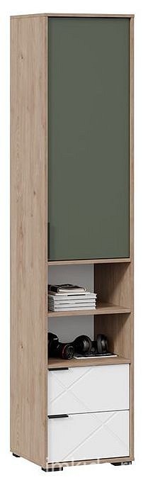 Шкаф комбинированный Лео ТД-410.07.20 (гикори джексон белый, дымчатый зеленый  468x448x2162)
