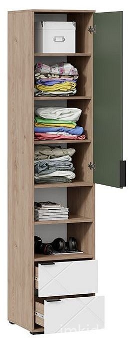 Шкаф комбинированный Лео ТД-410.07.20 (гикори джексон белый, дымчатый зеленый  468x448x2162)