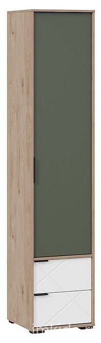 Шкаф для белья Лео ТД-410.07.21 (гикори джексон белый, дымчатый зеленый  468x448x2162)