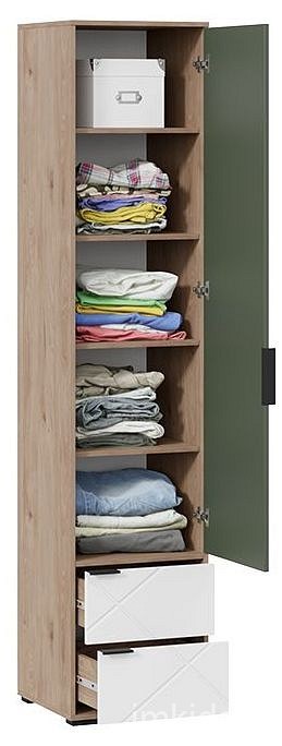 Шкаф для белья Лео ТД-410.07.21 (гикори джексон белый, дымчатый зеленый  468x448x2162)