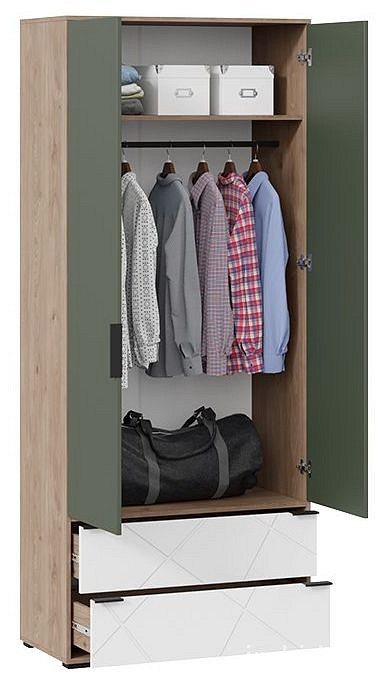 Шкаф платяной Лео ТД-410.07.22 (гикори джексон белый, дымчатый зеленый  900x448x2162)
