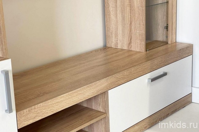 Стенка для гостиной Макси (дуб сомона белое дерево, дуб сонома, неокрашенный 1850x470x1870) Стенка для гостиной Макси (дуб сомона белое дерево, дуб сонома, неокрашенный 1850x470x1870)