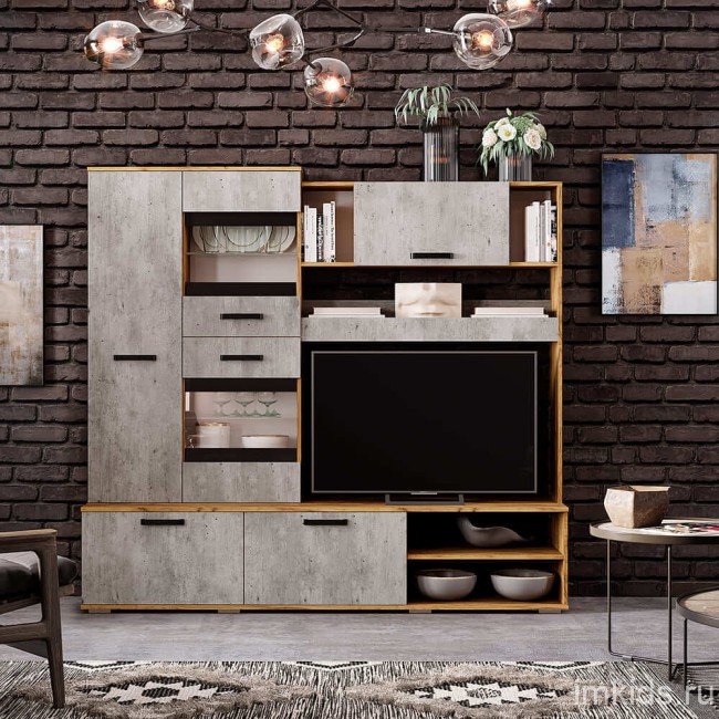 Стенка в гостиную Трамп ЦС-05, крафт/бетон