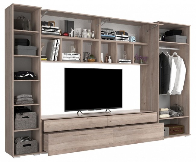 Стенка для гостиной Лайк КГ10 (дуб мария дуб мария, фуксия  )