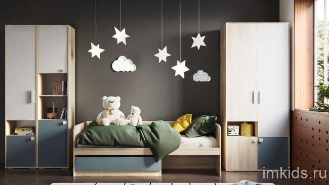 Шкаф комбинированный Элиот (вяз либерти светлый белый фасадный, вяз либерти светлый, маренго  484x400x2202)