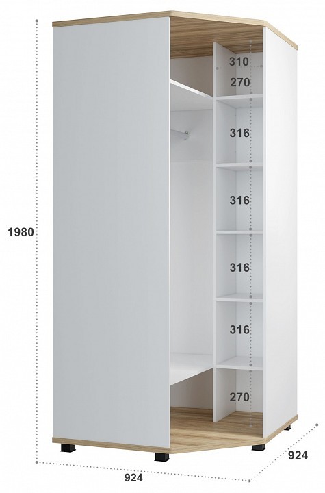 Шкаф платяной СкайЛайт СЛ-01К (белый, блэквуд ячменный меренга  924x924x1980)