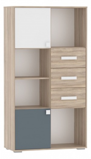 Стеллаж комбинированный Элиот (вяз либерти светлый белый фасадный, вяз либерти светлый, маренго  934x400x1732)