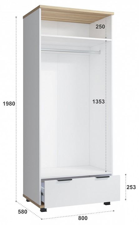 Шкаф платяной СкайЛайт СЛ-02К (белый, блэквуд ячменный меренга  800x580x1980)