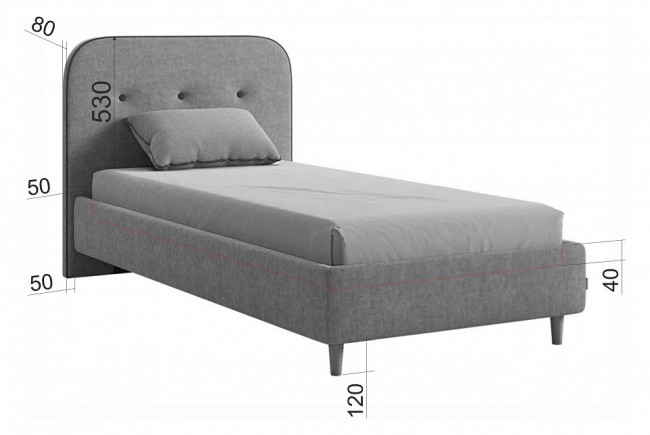 Кровать односпальная Лео 2000x900 мм (  мята, галька 2155x1110x1010)