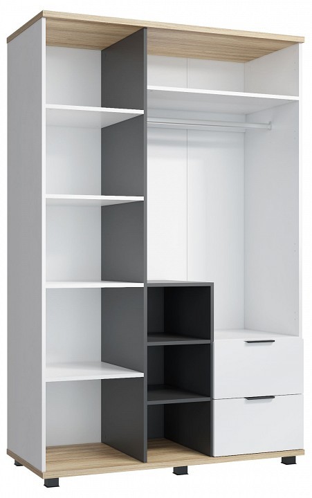Шкаф платяной СкайЛайт СЛ-03К (белый, блэквуд ячменный, графит меренга  1257x580x1980)