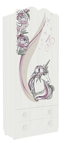 Шкаф платяной Фэнтези MDF-01 (белый рамух белый рамух с рисунком  800x420x1905)