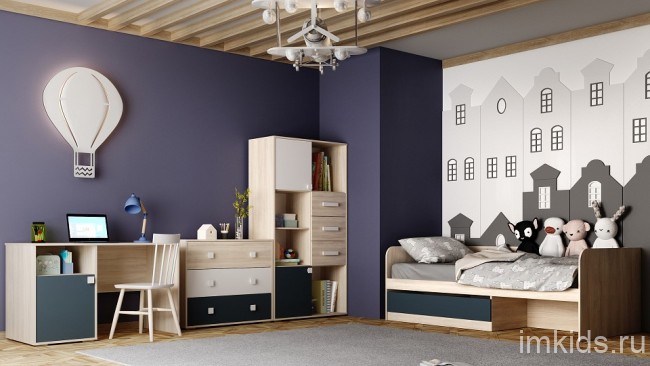 Кровать Элиот (вяз либерти светлый вяз либерти светлый, маренго  2042x946x704)