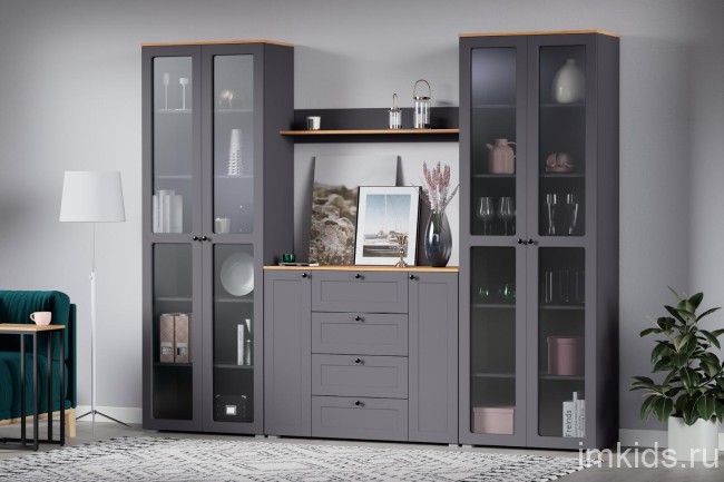 Шкаф-витрина 16.394.02 Остин Серый Графит, Дуб Золотой