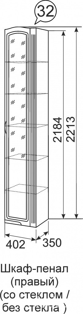32 Шкаф-пенал ПРАВЫЙ СО СТЕКЛОМ Виктория