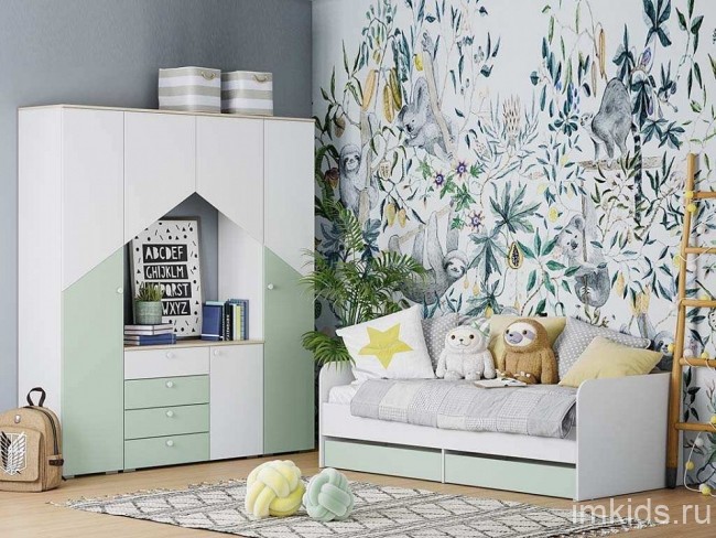 Комод Банни НМ 041.39 (белый, дуб сонома белый, макарун  1120х464х756)