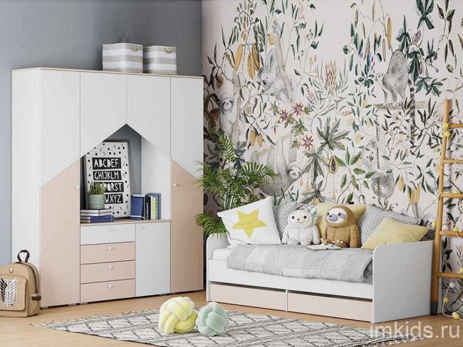 Комод Банни НМ 041.39 (белый, дуб сонома белый, бисквит  1120х464х756)