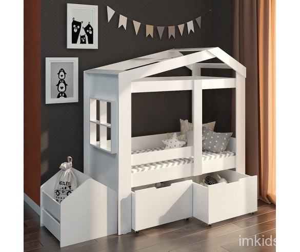Кровать-домик Сказка с окошком и высокими ящиками