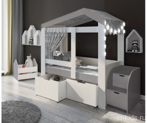 Кровать-домик Сказка с окошком и высокими ящиками