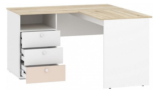 Стол письменный Банни НМ 041.41 (белый, дуб сонома белый, бисквит  1302x1302x756)