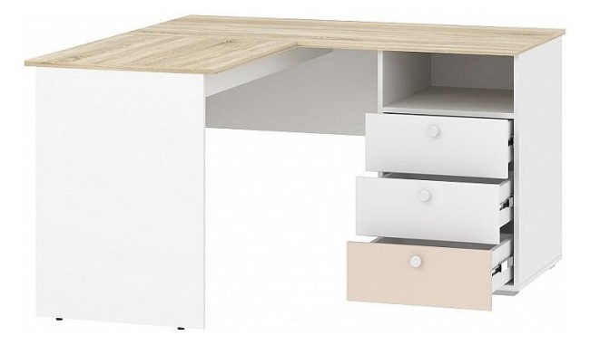 Стол письменный Банни НМ 041.41 (белый, дуб сонома белый, бисквит  1302x1302x756)