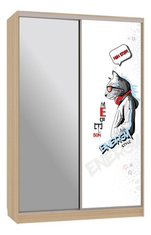 Шкаф-купе Гранд 9-600 Энерджи (дуб сонома зеркальный, цветной рисунок Энерджи  1500x604x2305)