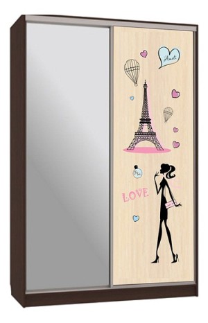 Шкаф-купе Гранд 1-600 Амели (венге зеркальный, цветной рисунок Амели  1500x604x2305)