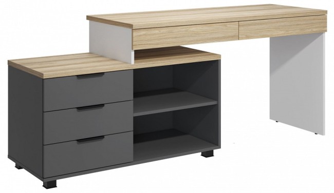 Стол письменный СкайЛайт СЛ-21К (белый, блэквуд ячменный, графит блэквуд ячменный, графит  1350x1070x755)