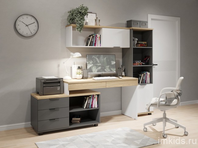 Стол письменный СкайЛайт СЛ-21К (белый, блэквуд ячменный, графит блэквуд ячменный, графит  1350x1070x755)