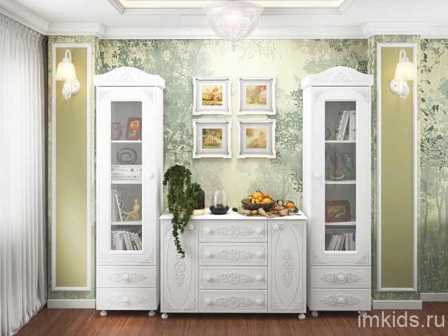 Шкаф-витрина Ассоль АС-01 (белое дерево белое дерево  532x416x2060)