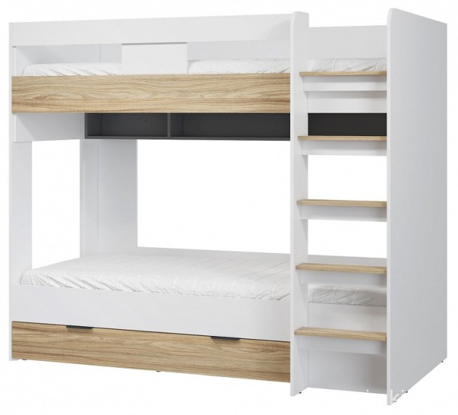 Кровать двухъярусная СкайЛайт СЛ-30К (белый, блэквуд ячменный, графит блэквуд ячменный  1143x2054x1735)