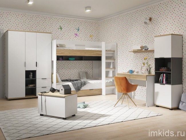 Кровать двухъярусная СкайЛайт СЛ-30К (белый, блэквуд ячменный, графит блэквуд ячменный  1143x2054x1735)