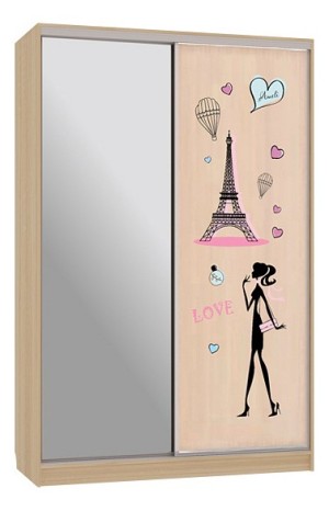 Шкаф-купе Гранд 1-600 Амели (дуб сонома зеркальный, цветной рисунок Амели  1500x604x2305)