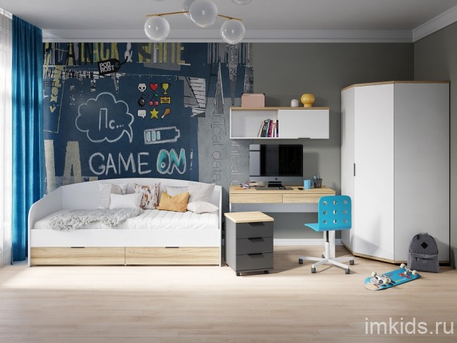 Кровать СкайЛайт СЛ-31К (белый блэквуд ячменный  955x2038x852)