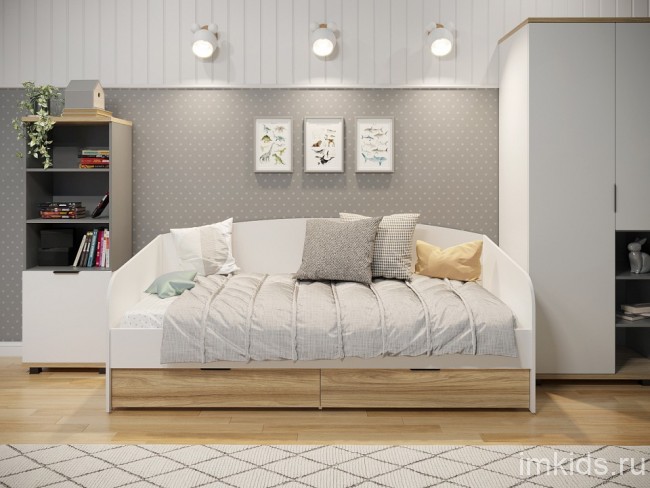 Кровать СкайЛайт СЛ-31К (белый блэквуд ячменный  955x2038x852)