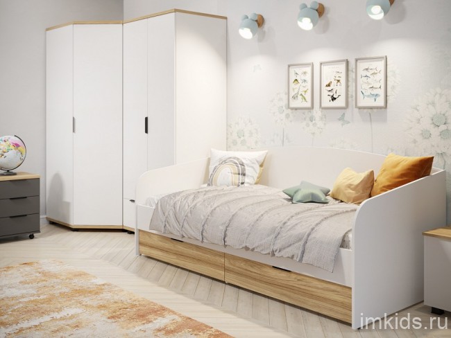 Кровать СкайЛайт СЛ-31К (белый блэквуд ячменный  955x2038x852)