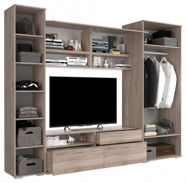 Стенка для гостиной Лайк КГ12 (дуб мария дуб мария, фуксия  )