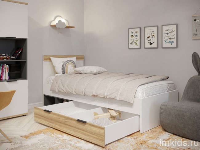 Кровать СкайЛайт СЛ-32К (белый, блэквуд ячменный, графит   948x2060x900)