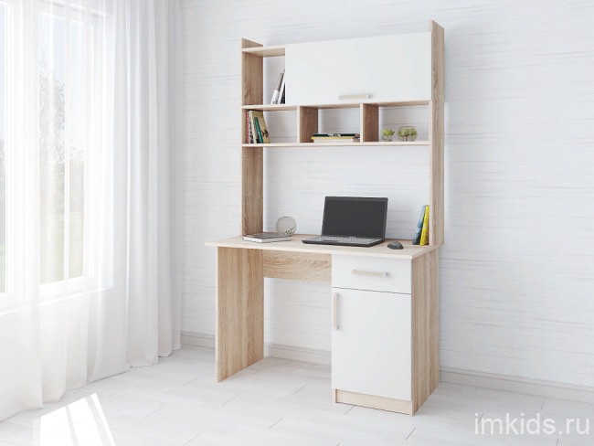 Стол компьютерный Квартет-10, дуб сонома/белый