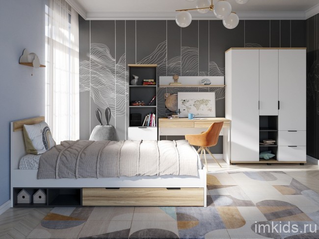 Полка навесная СкайЛайт СЛ-40 (белый, блэквуд ячменный   1200x180x200)