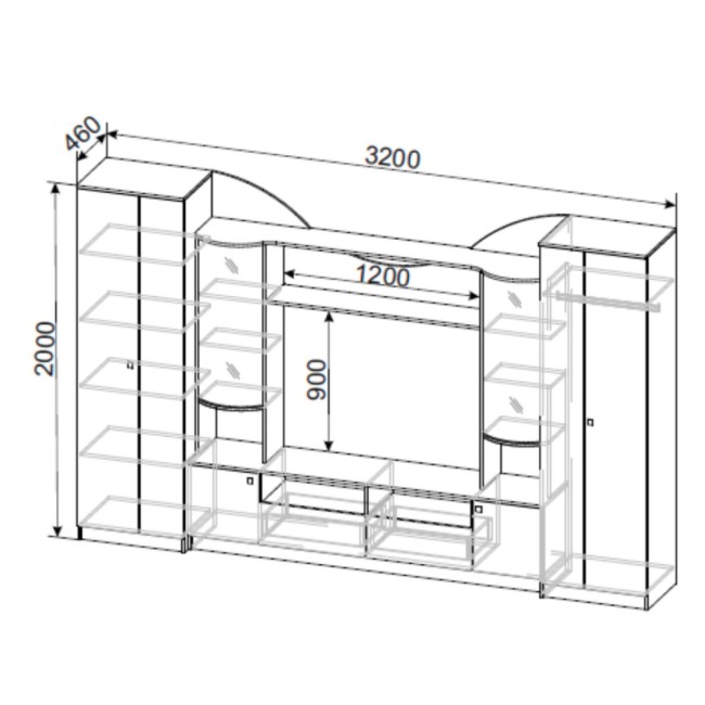 Стенка в гостиную МГС 8, ясень анкор светлый Стенка в гостиную МГС 8, ясень анкор светлый