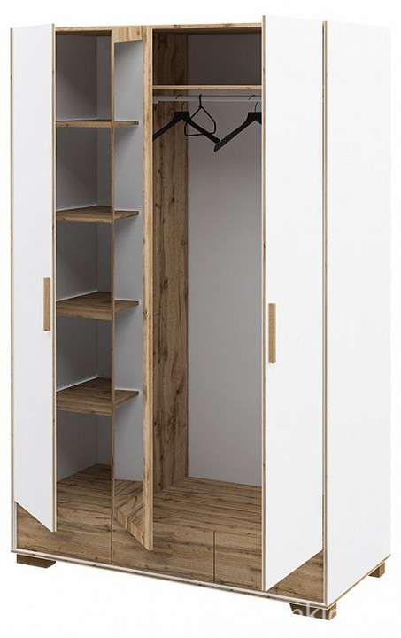 Шкаф платяной Сканди (белый, дуб вотан белый, дуб вотан, зеркальный  1420x610x2200)
