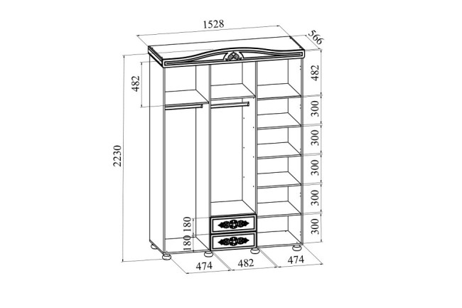 Шкаф платяной Ассоль АС-27 (белое дерево белое дерево  1528x566x2230)