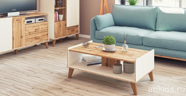 Стол журнальный Сканди МН-036-06 (белый, дуб вотан   1080x600x440)