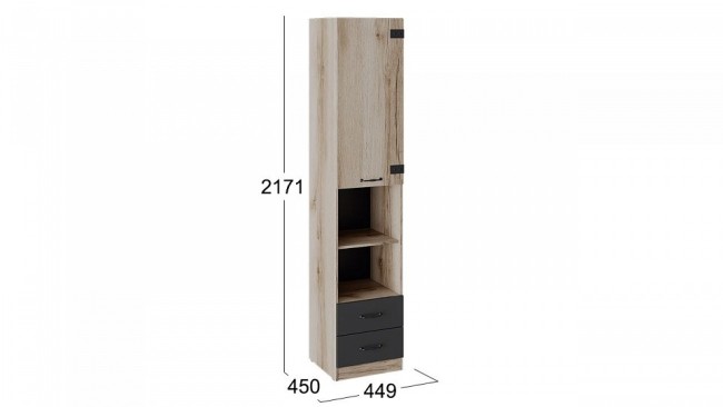 Шкаф комбинированный Окланд ТД-324.07.20 (дуб делано дуб делано, черный  449x450x2171)